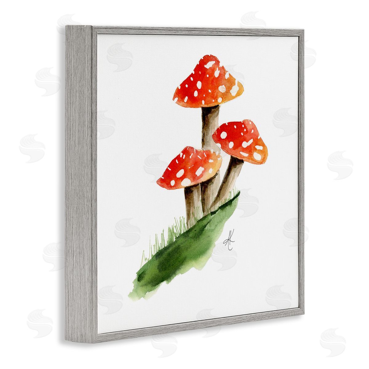 Alexandria Gilbert Kincaid Red Mushroom Trio Gray Framed Giclee Wall Art Print