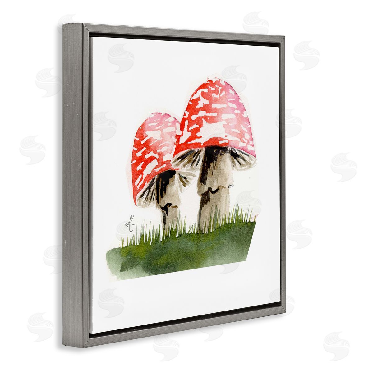 Alexandria Gilbert Kincaid Red Mushroom Pair Gray Floating Frame Canvas Wall Art Print