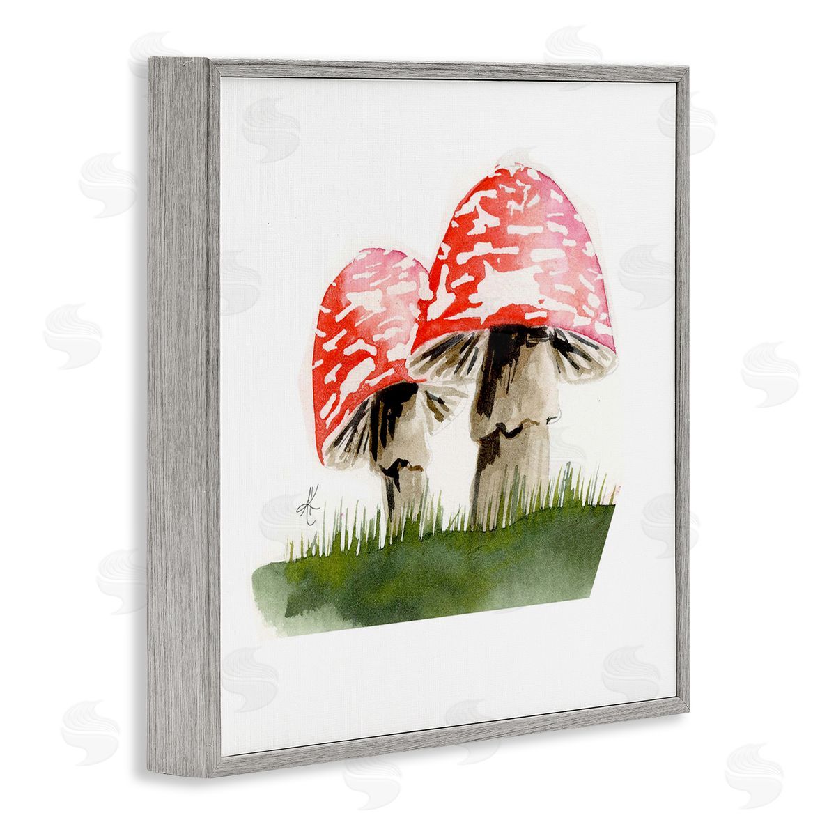 Alexandria Gilbert Kincaid Red Mushroom Pair Gray Framed Giclee Wall Art Print