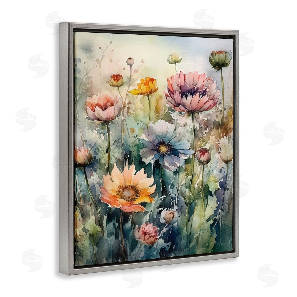 Ryley Gray Wild Gerbera Daisies Gray Floating Frame Canvas Wall Art Print
