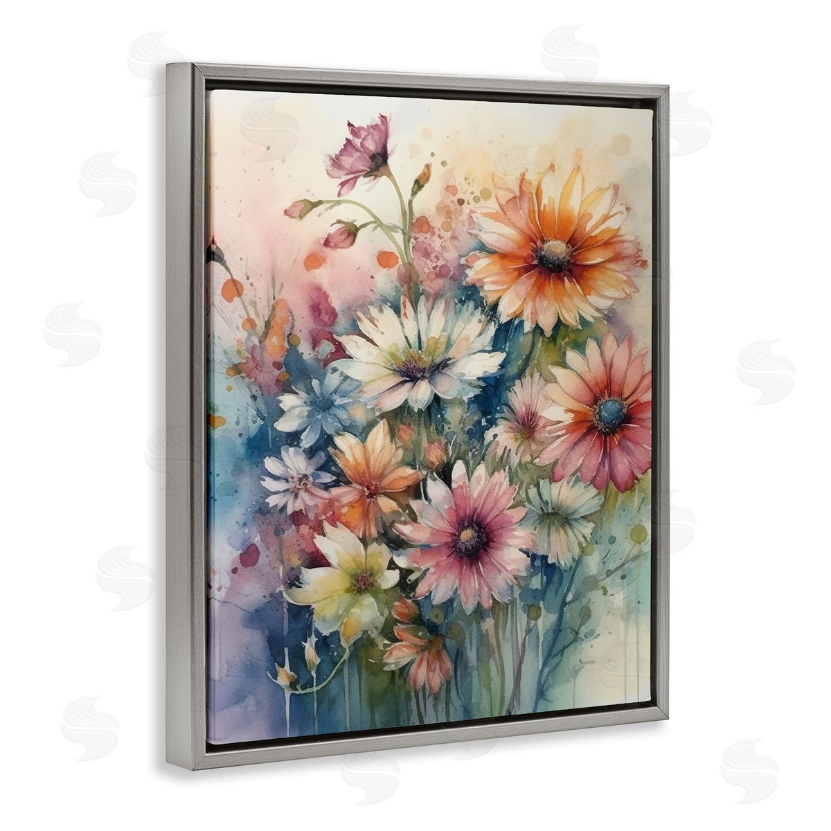 Ryley Gray Wild Bright Daisies Gray Floating Frame Canvas Wall Art Print