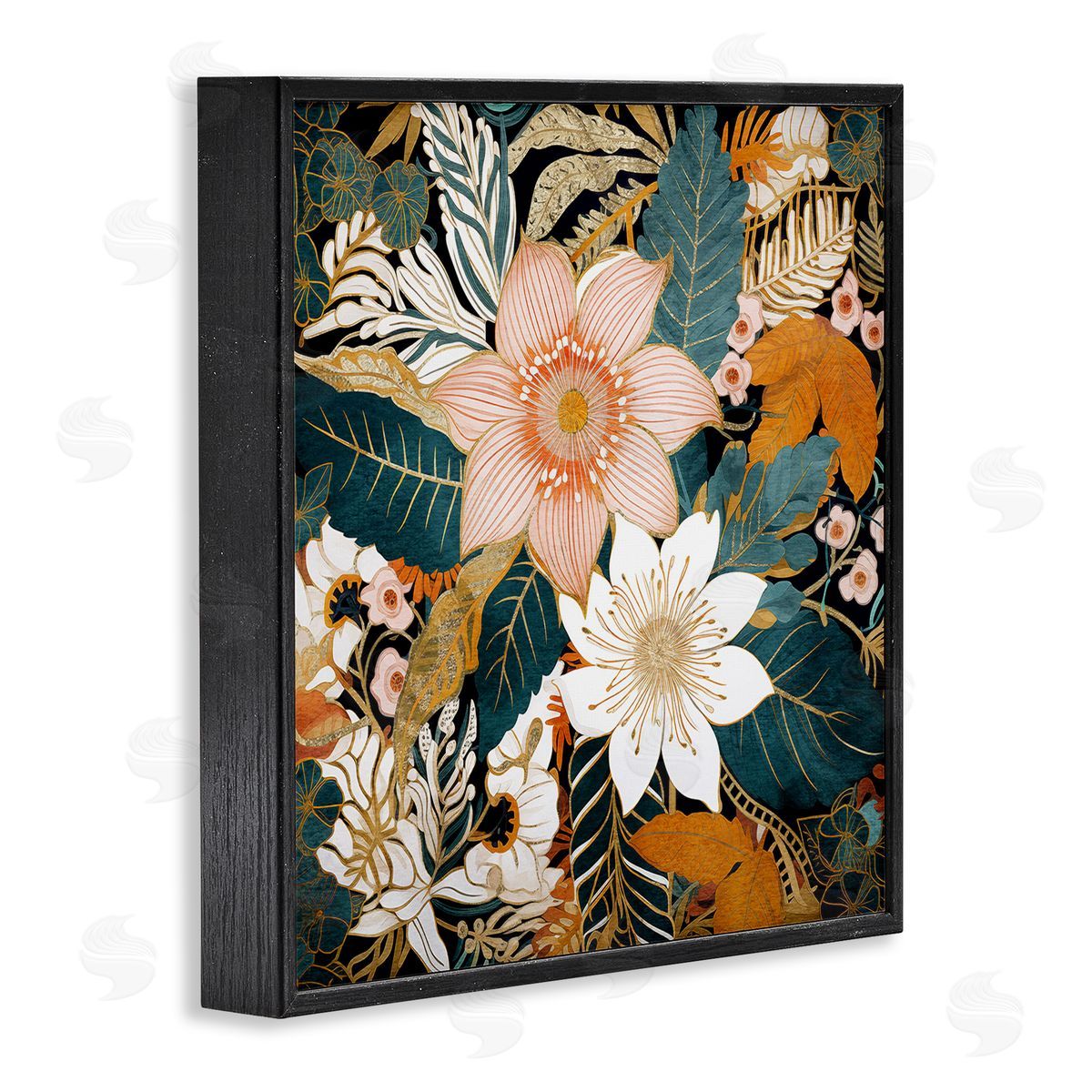 Boho Flower Pattern Black Frame Print Wall Art, Home Decor by Sasha