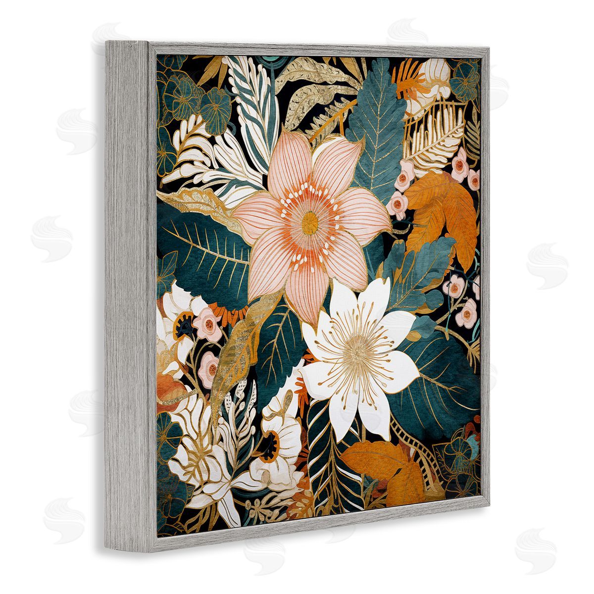 Boho Flower Pattern Grey Frame Print Wall Art, Home Decor by Sasha