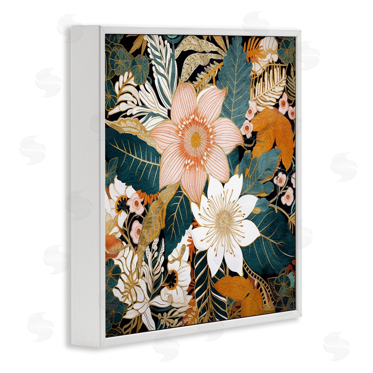 Boho Flower Pattern White Frame Print Wall Art, Home Decor by Sasha