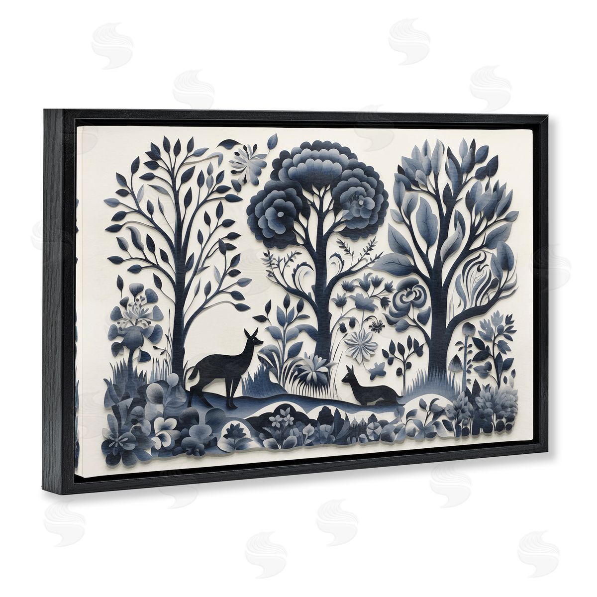 Boho Forest Creatures Black Floating Frame Canvas Wall Art, Home Decor by Sasha