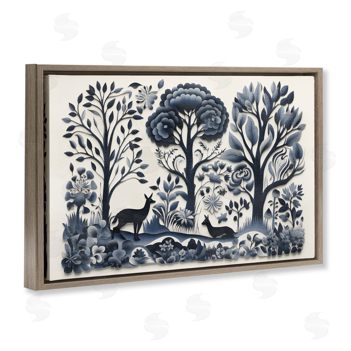 Boho Forest Creatures Brown Floating Frame Canvas Wall Art, Home Decor by Sasha