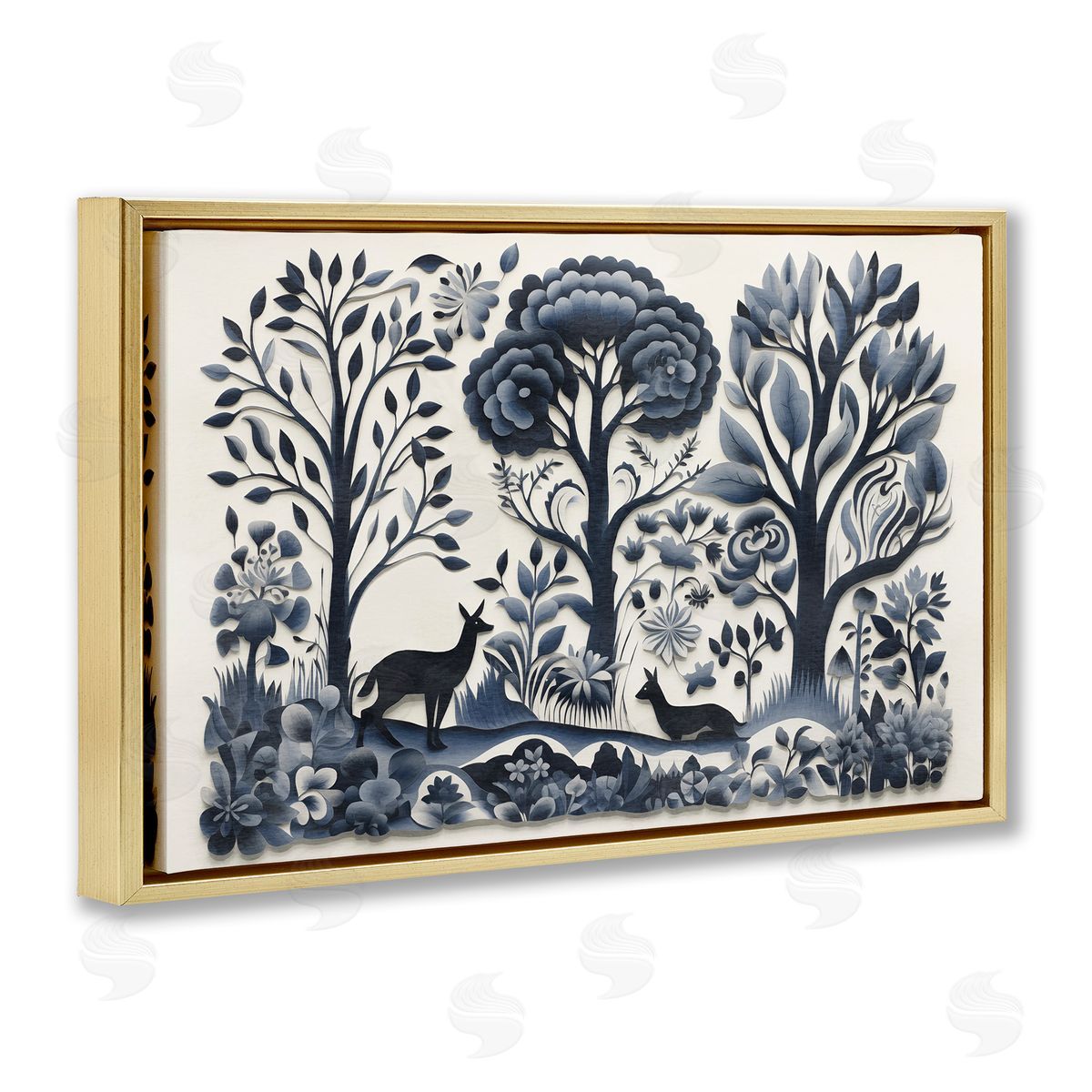 Boho Forest Creatures Gold Floating Frame Canvas Wall Art, Home Decor by Sasha
