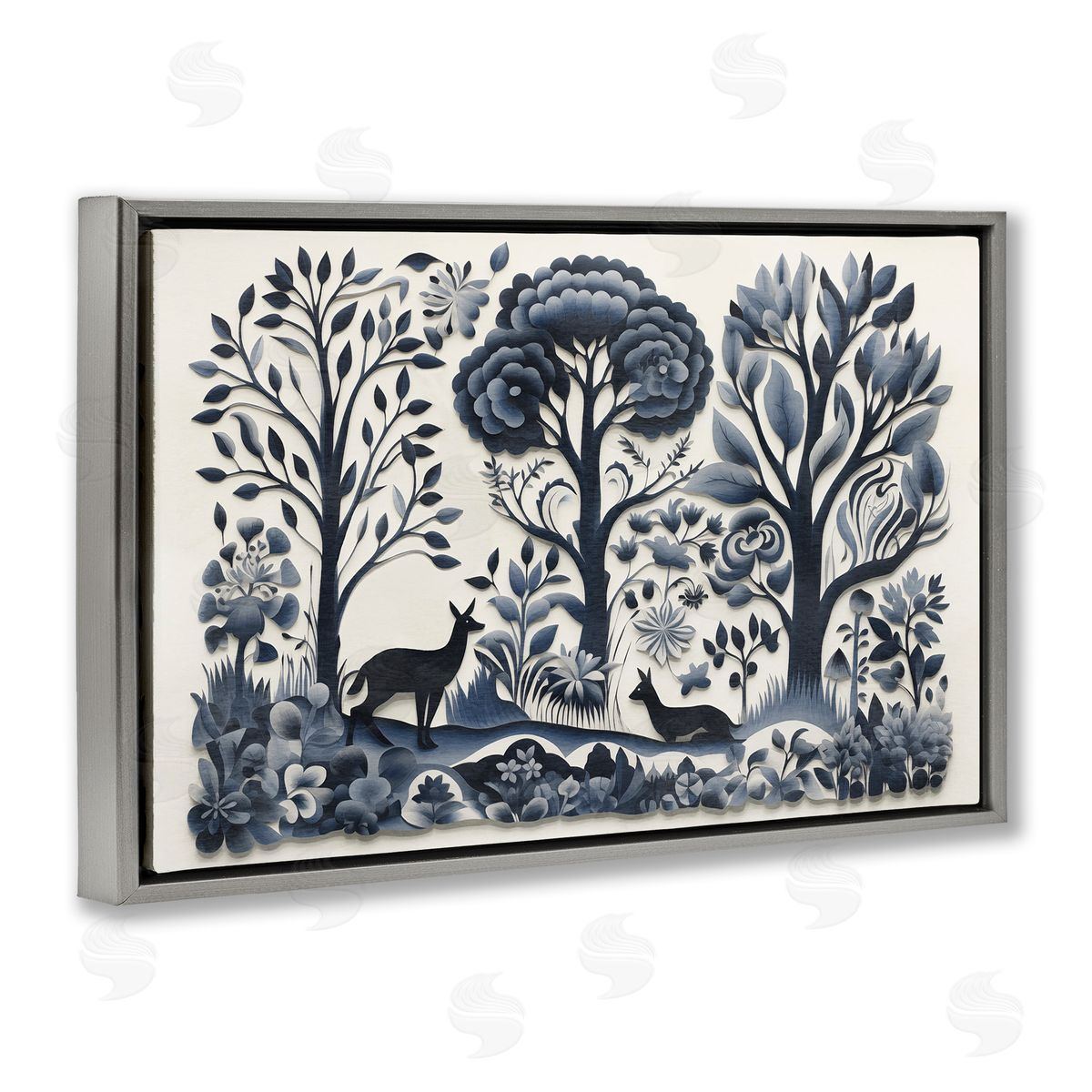 Boho Forest Creatures Grey Floating Frame Canvas Wall Art, Home Decor by Sasha