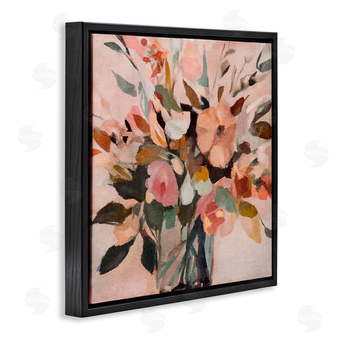 Sasha Blush Abstract Bouquet Black Floating Frame Canvas Wall Art Print