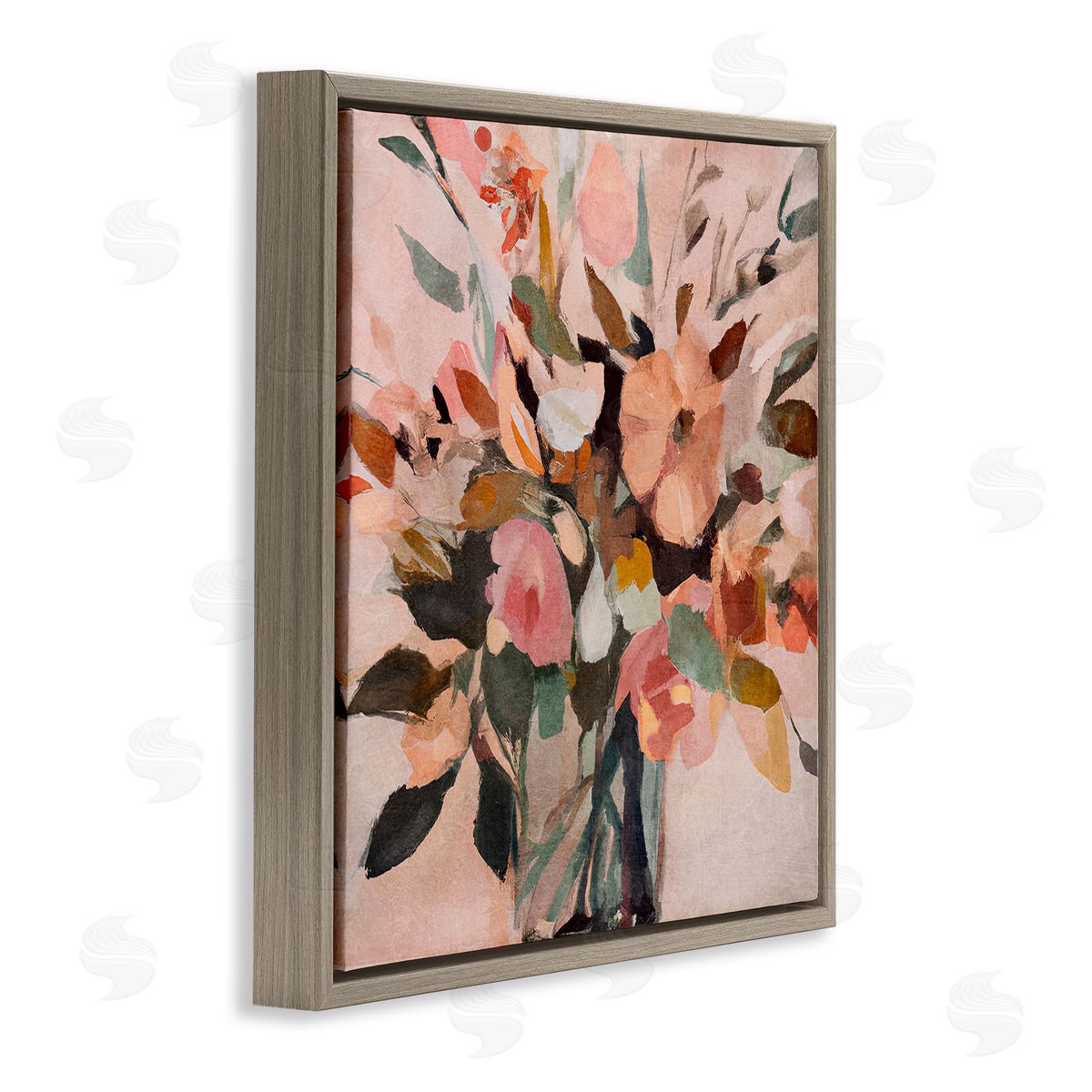 Sasha Blush Abstract Bouquet Brown Floating Frame Canvas Wall Art Print