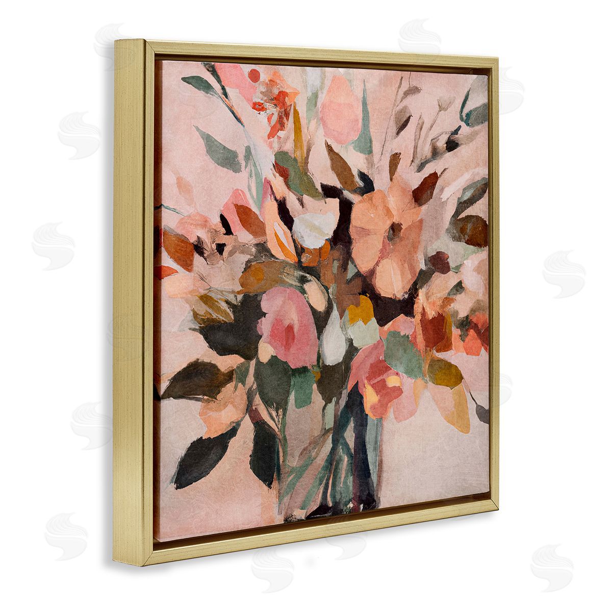 Sasha Blush Abstract Bouquet Gold Floating Frame Canvas Wall Art Print