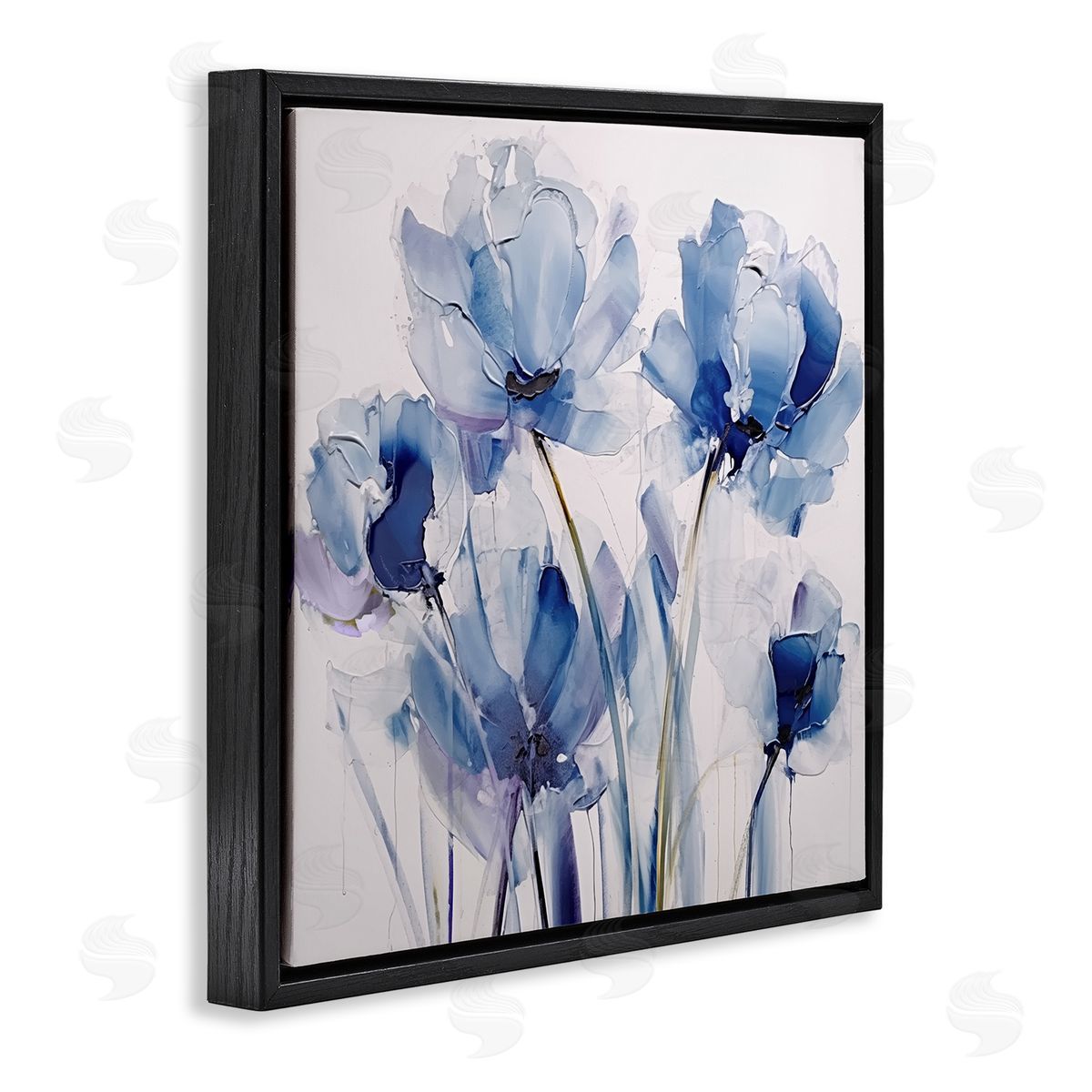 Abstract Blue Tulips Black Floating Frame Canvas Wall Art, Home Decor by Sasha