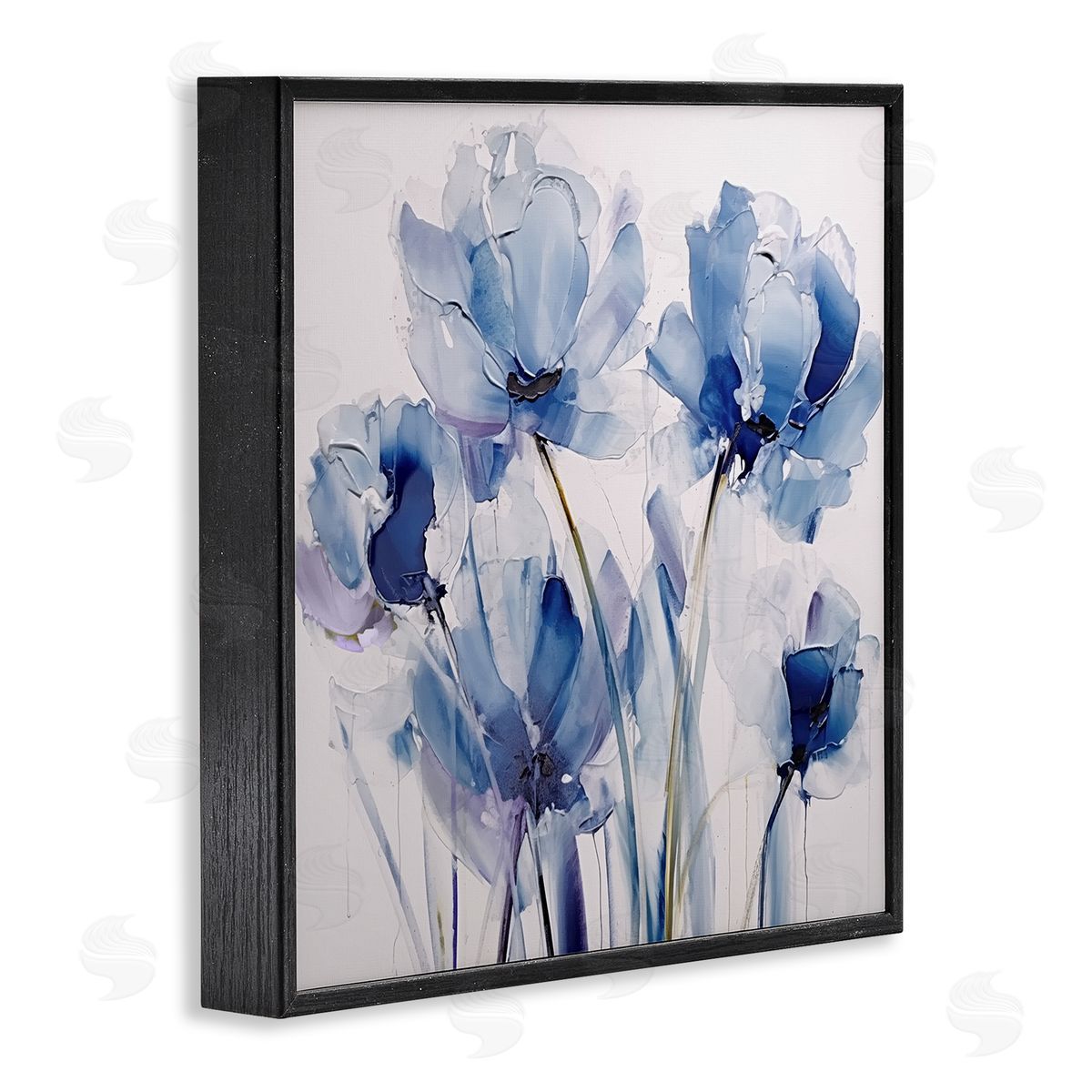 Abstract Blue Tulips Black Frame Print Wall Art, Home Decor by Sasha