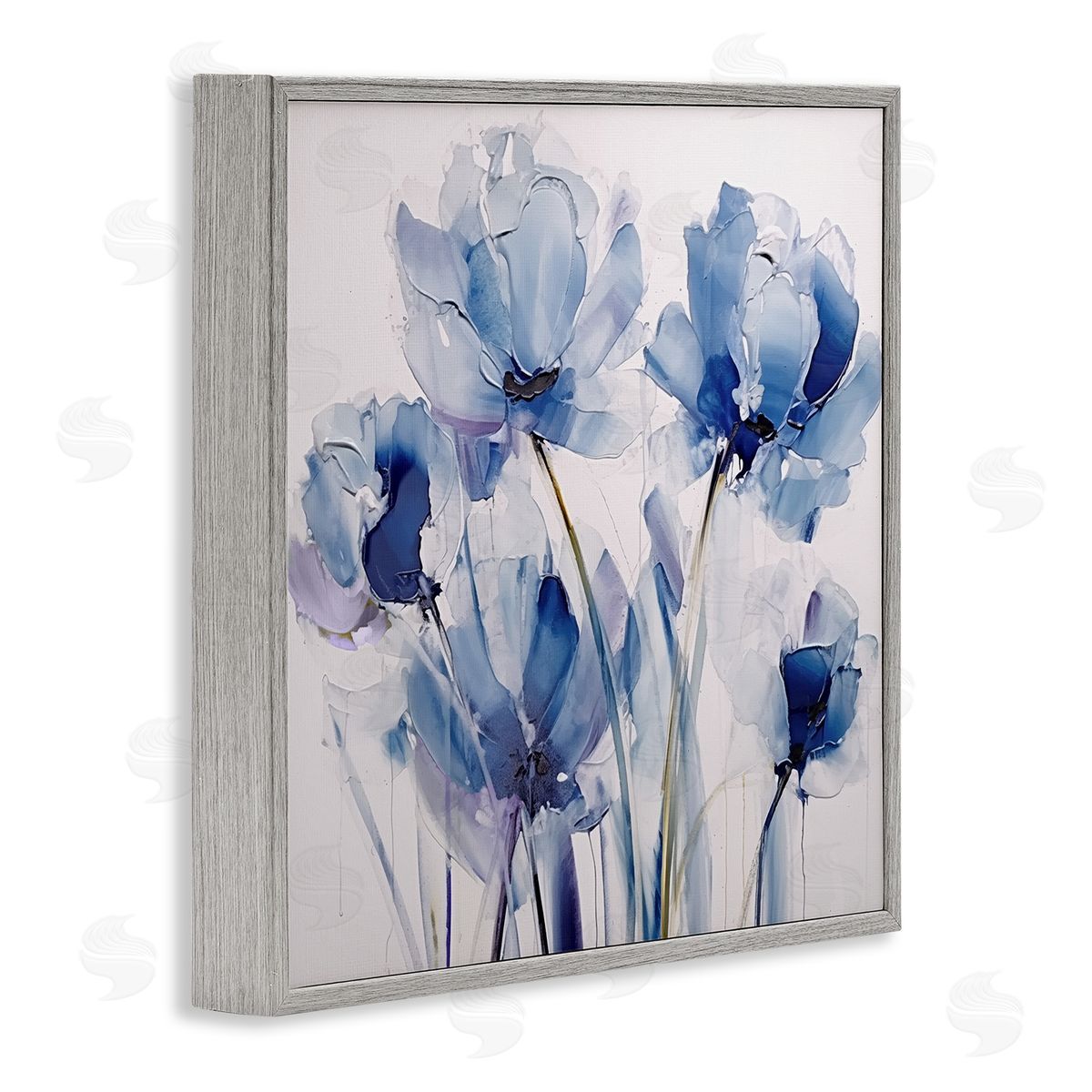 Abstract Blue Tulips Grey Frame Print Wall Art, Home Decor by Sasha