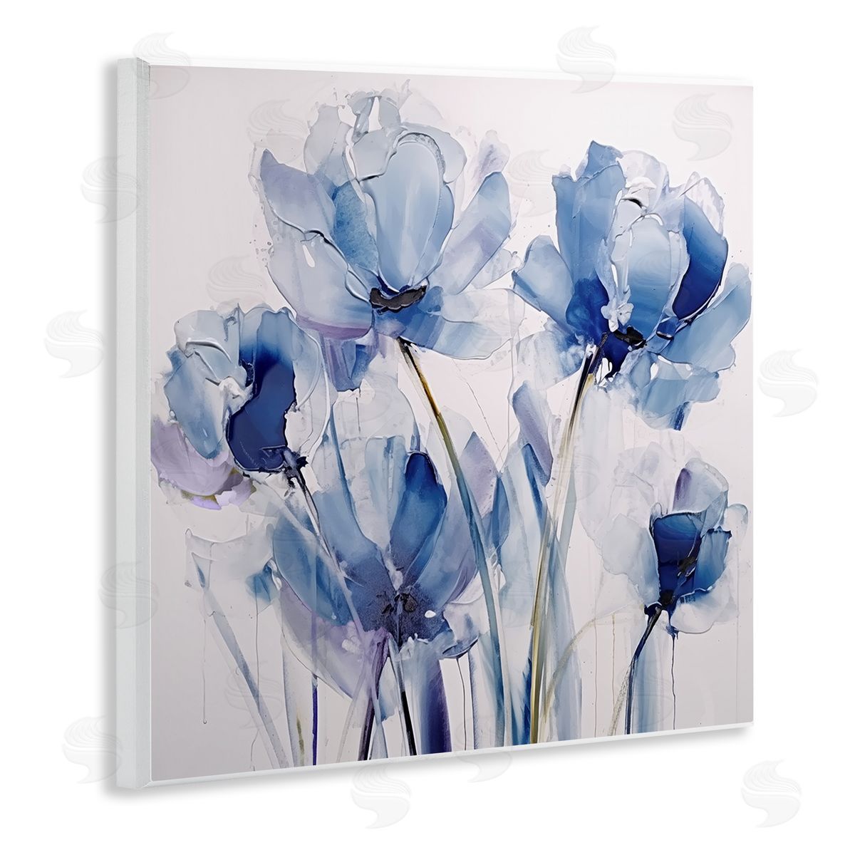 Abstract Blue Tulips Wood Plaque Wall Art, Home Decor by Sasha