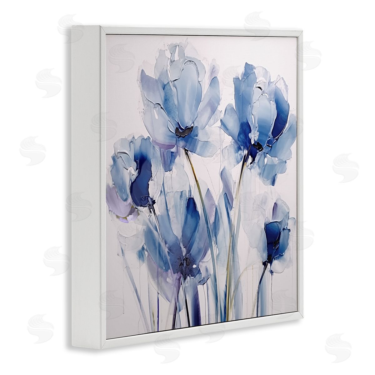 Abstract Blue Tulips White Frame Print Wall Art, Home Decor by Sasha