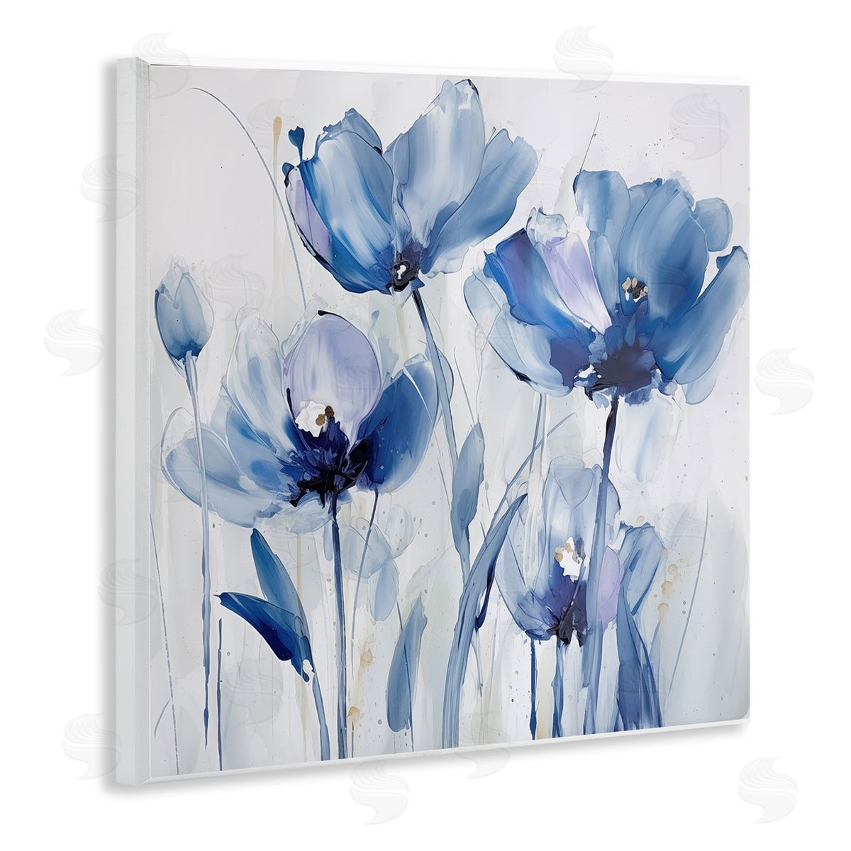 Blue Abstract Blooms Wood Plaque Wall Art, Home Decor by Sasha