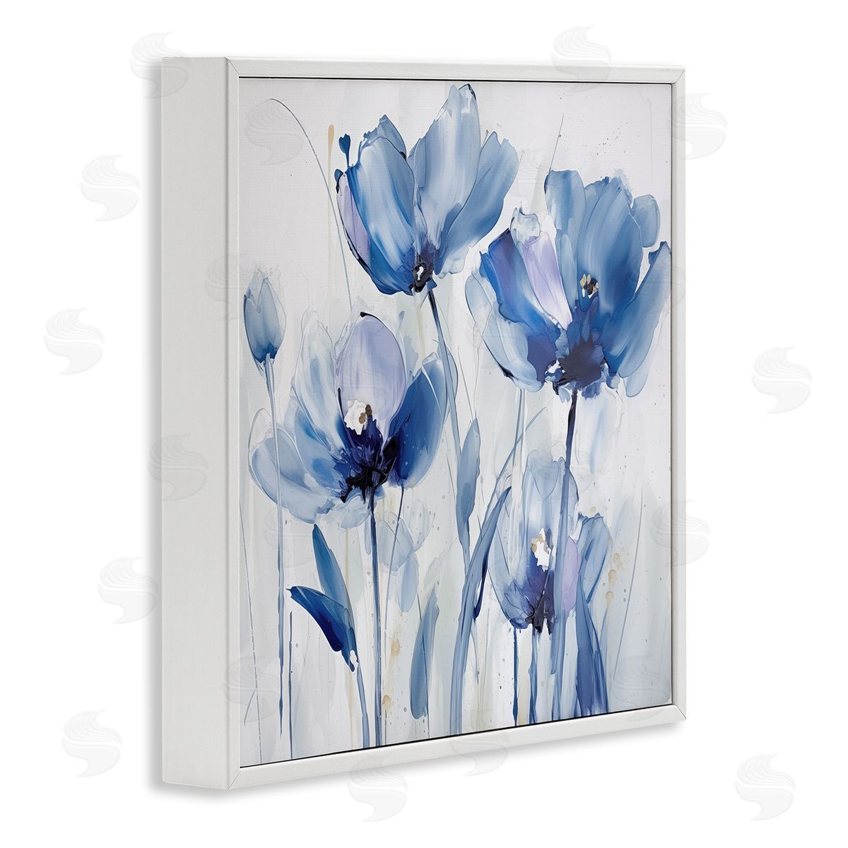 Blue Abstract Blooms White Frame Print Wall Art, Home Decor by Sasha