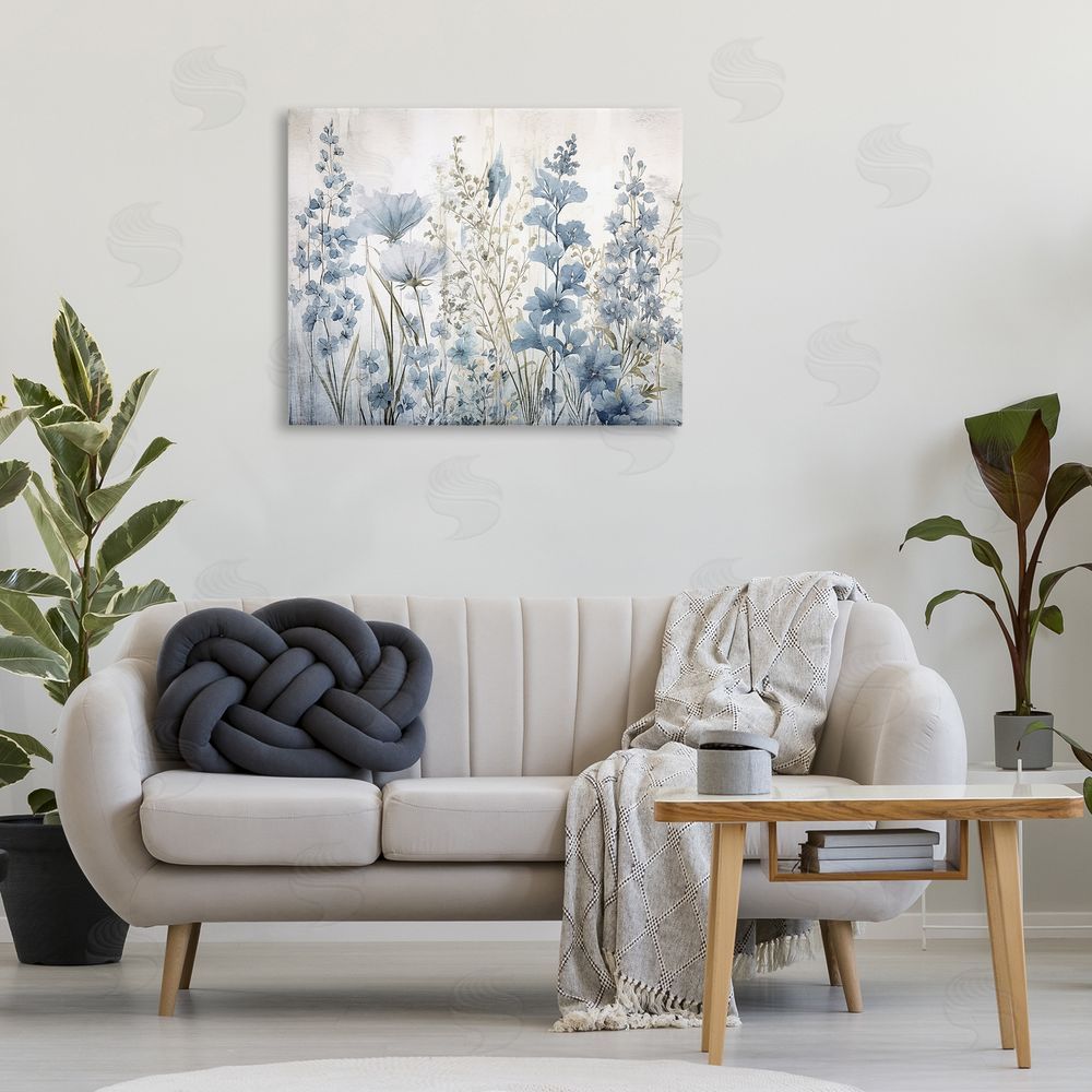 Sasha Blue Nature Blooms Canvas Wall Art Print in Room