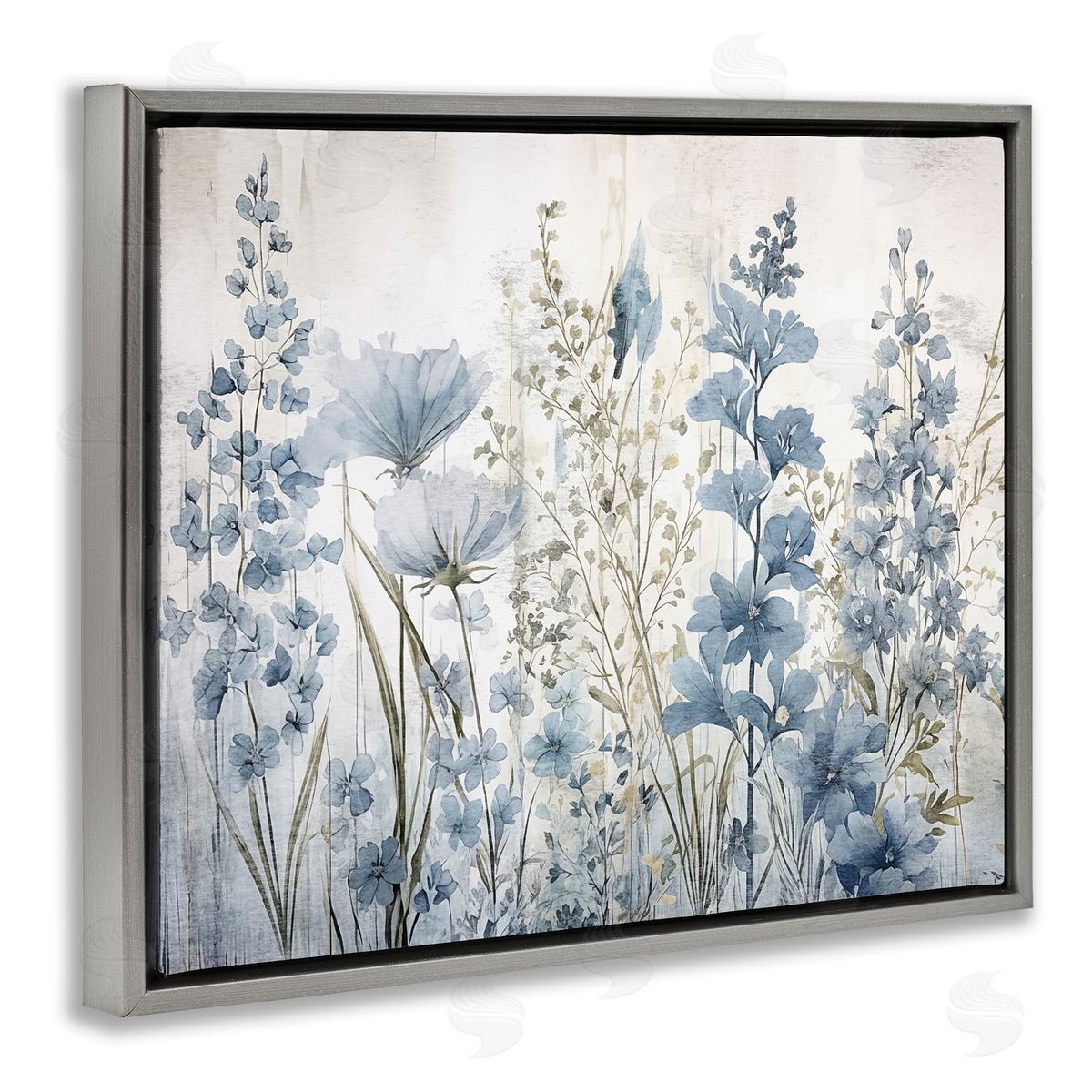 Sasha Blue Nature Blooms Gray Floating Frame Canvas Wall Art Print