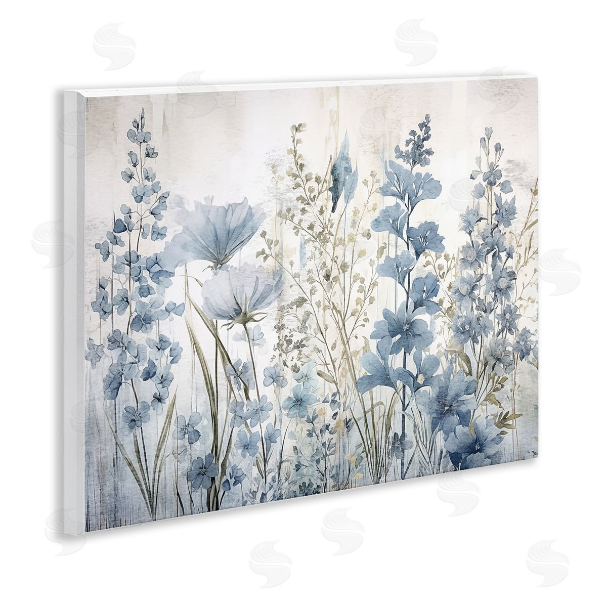 Sasha Blue Nature Blooms Wooden Wall Plaque Art Print