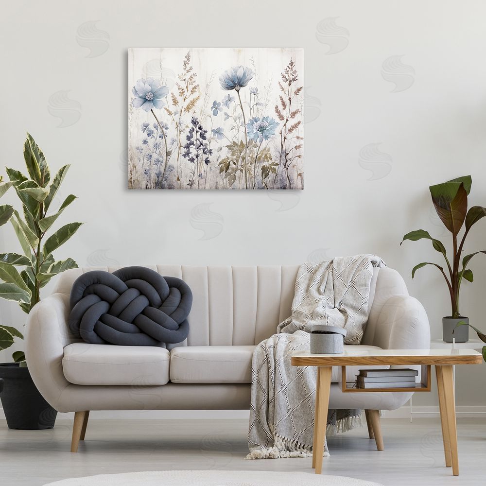 Sasha Blue Nature Blossoms Canvas Wall Art Print in Room