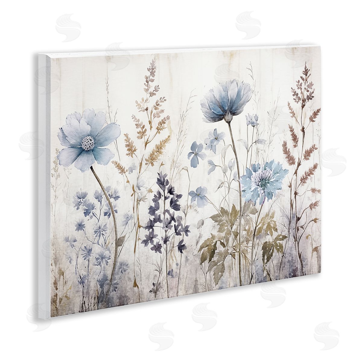 Sasha Blue Nature Blossoms Wooden Wall Plaque Art Print