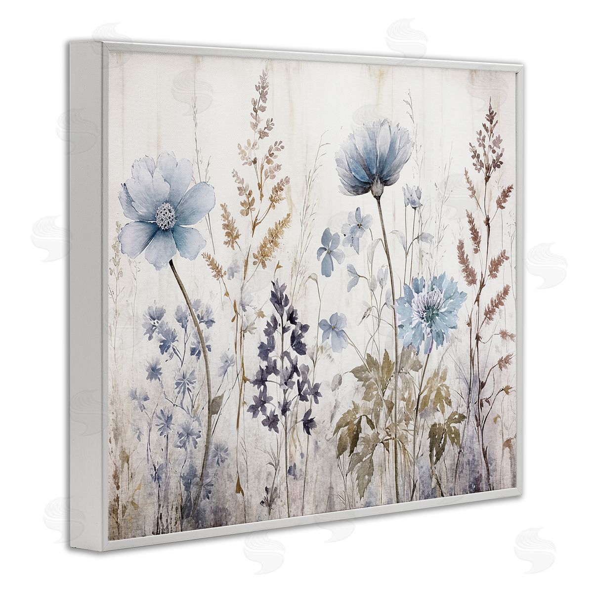 Sasha Blue Nature Blossoms White Framed Giclee Wall Art Print