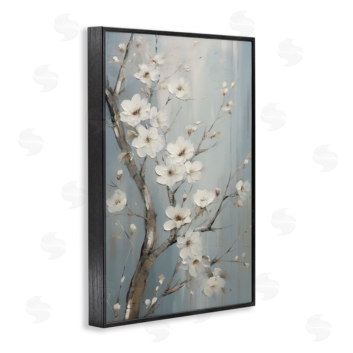 White Cherry Blossoms Black Frame Print Wall Art, Home Decor by Sasha