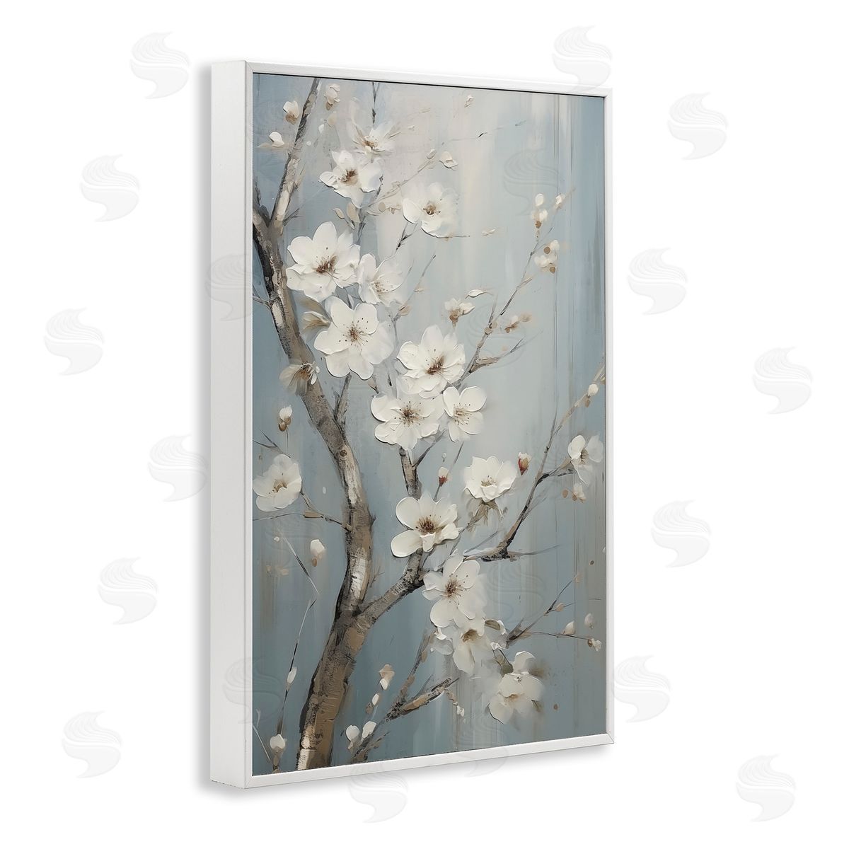 White Cherry Blossoms White Frame Print Wall Art, Home Decor by Sasha