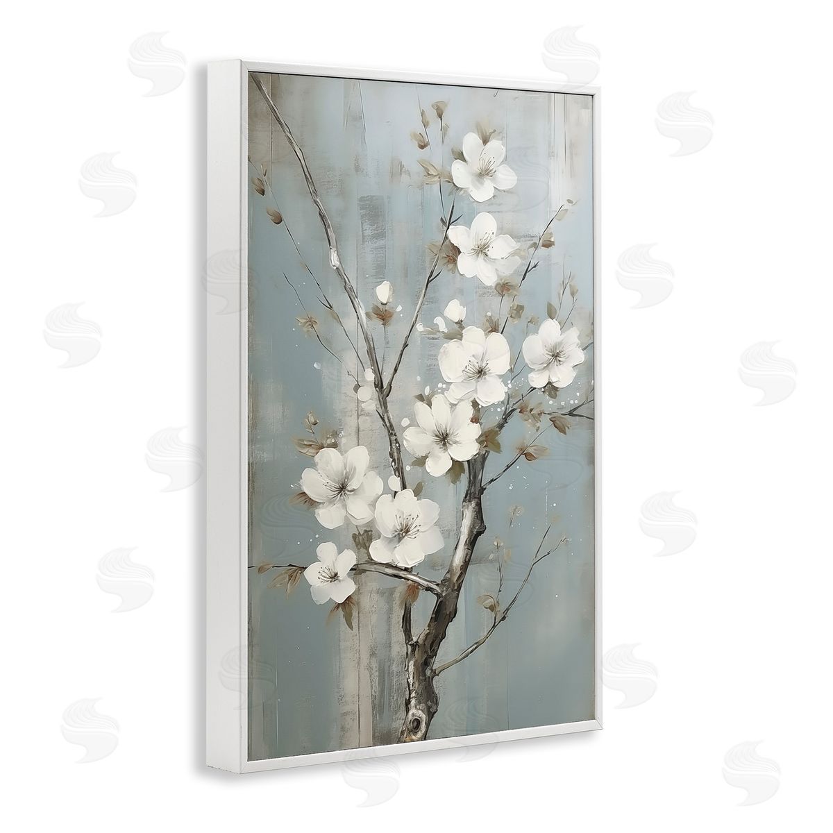 White Apple Blossoms White Frame Print Wall Art, Home Decor by Sasha