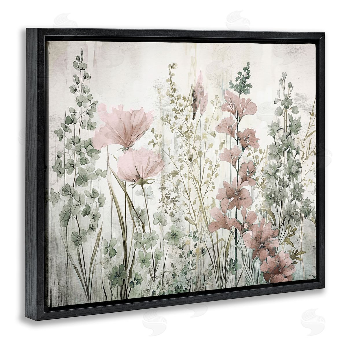 Sasha Blush Wildflower Sprigs Black Floating Frame Canvas Wall Art Print