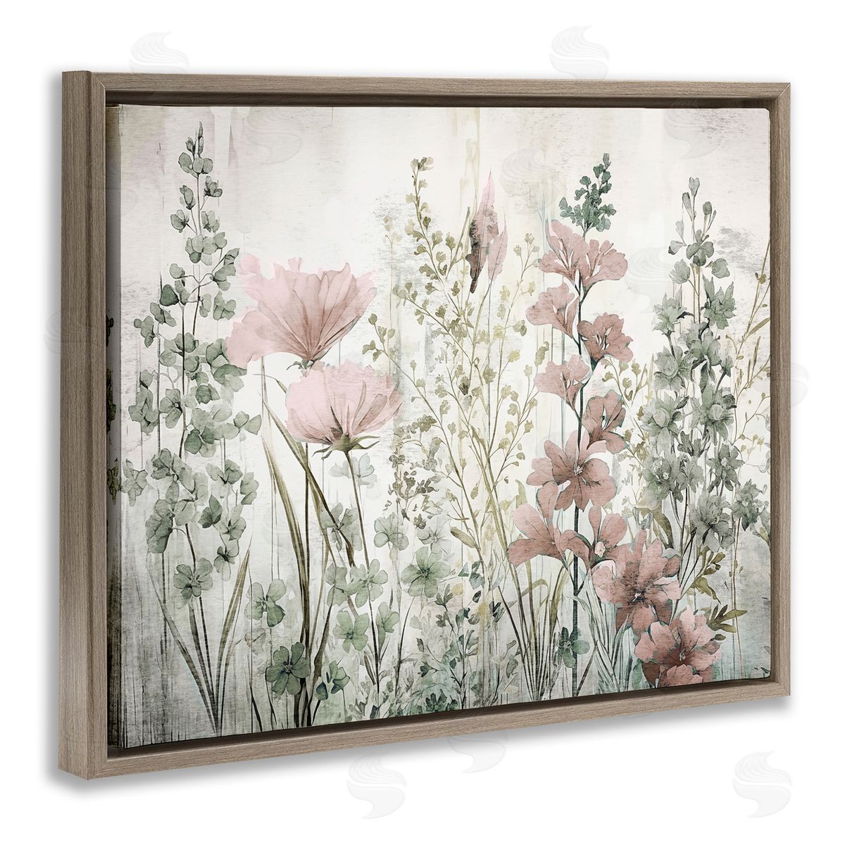 Sasha Blush Wildflower Sprigs Brown Floating Frame Canvas Wall Art Print