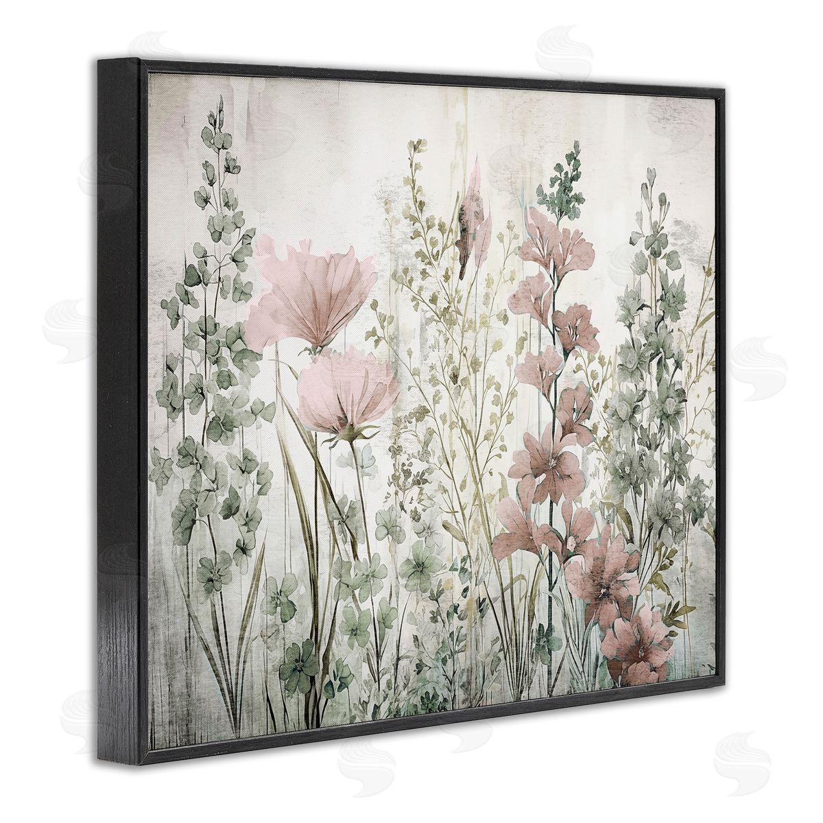 Sasha Blush Wildflower Sprigs Black Framed Giclee Wall Art Print