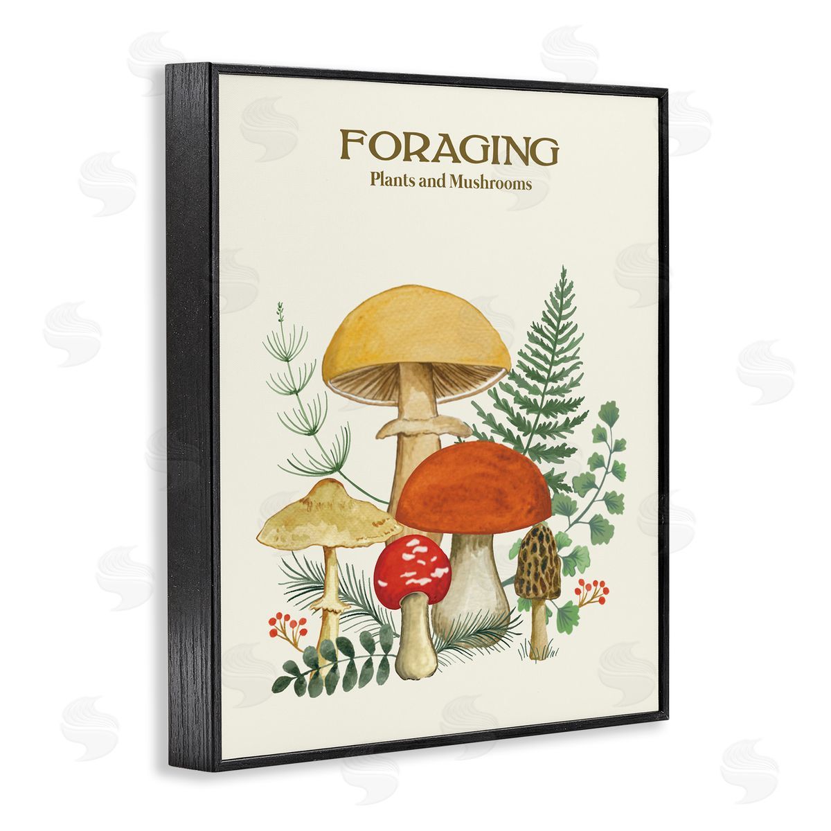 Vintage Foraging Mushrooms Black Frame Print Wall Art, Home Decor by Sharon Lee