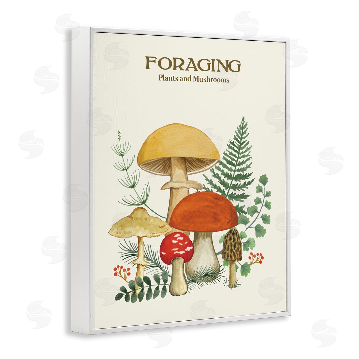 Vintage Foraging Mushrooms White Frame Print Wall Art, Home Decor by Sharon Lee