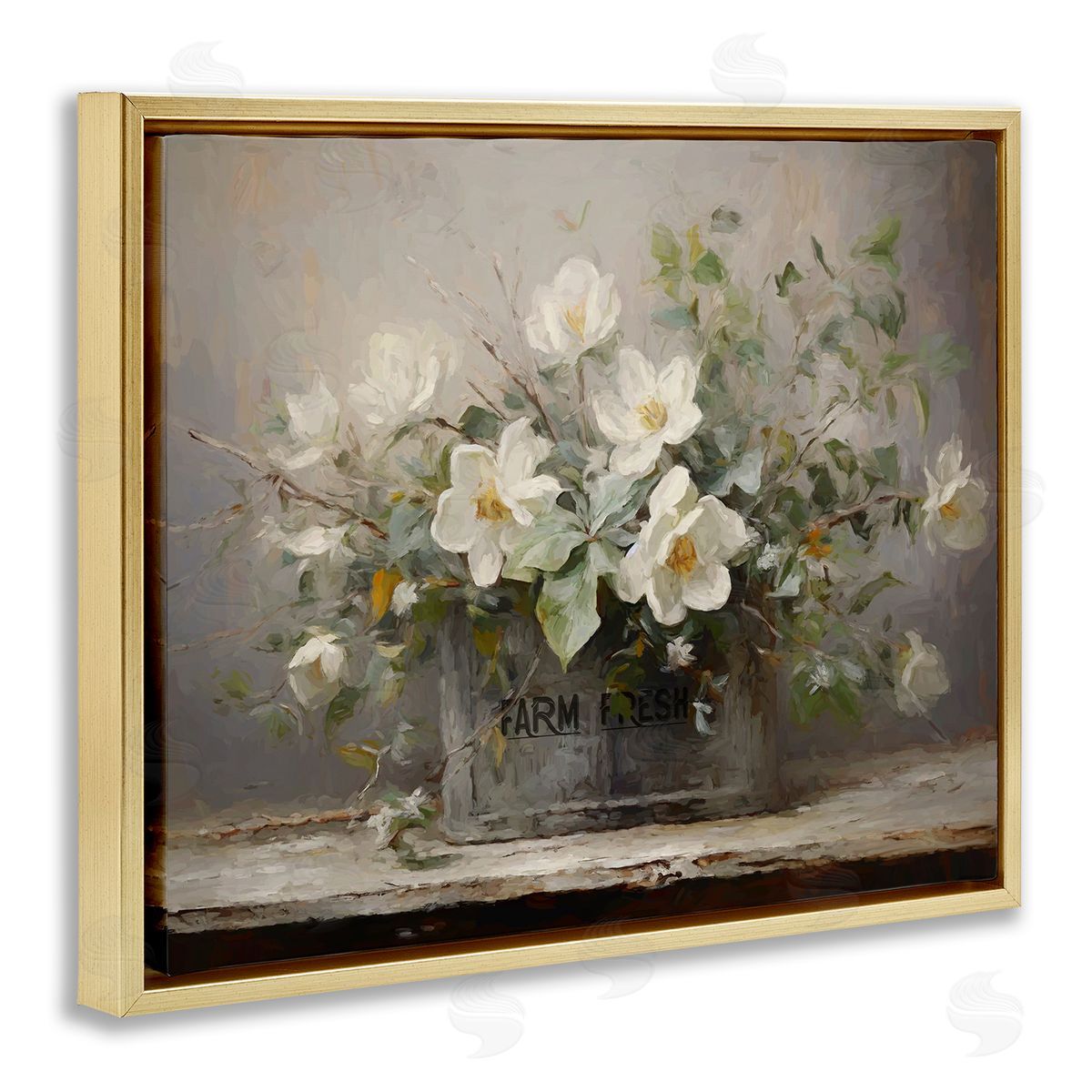 Country Farm Florals Gold Floating Frame Canvas Wall Art, Home Decor by Ramona Murdock