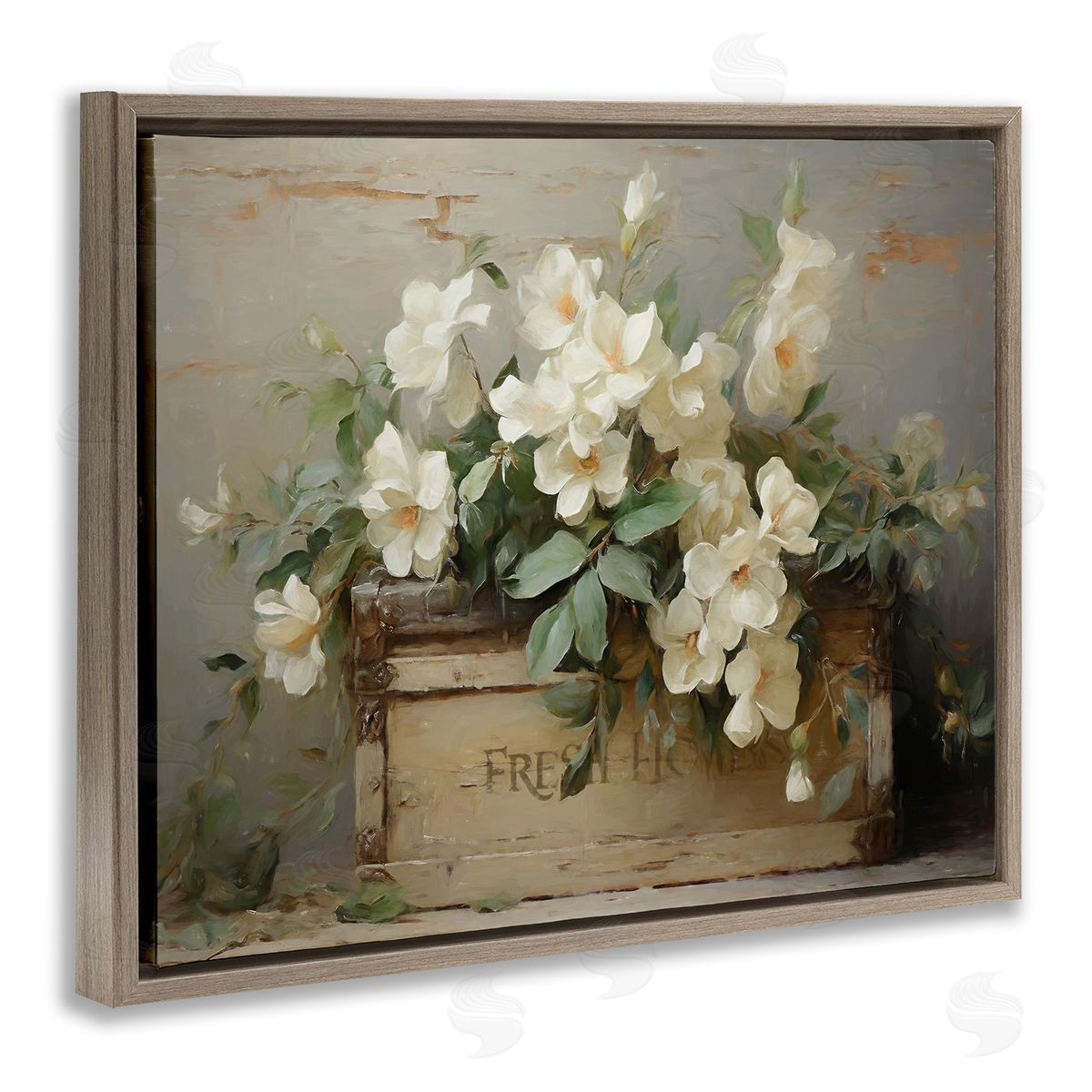Fresh Rustic Flowers Brown Floating Frame Canvas Wall Art, Home Decor by Ramona Murdock