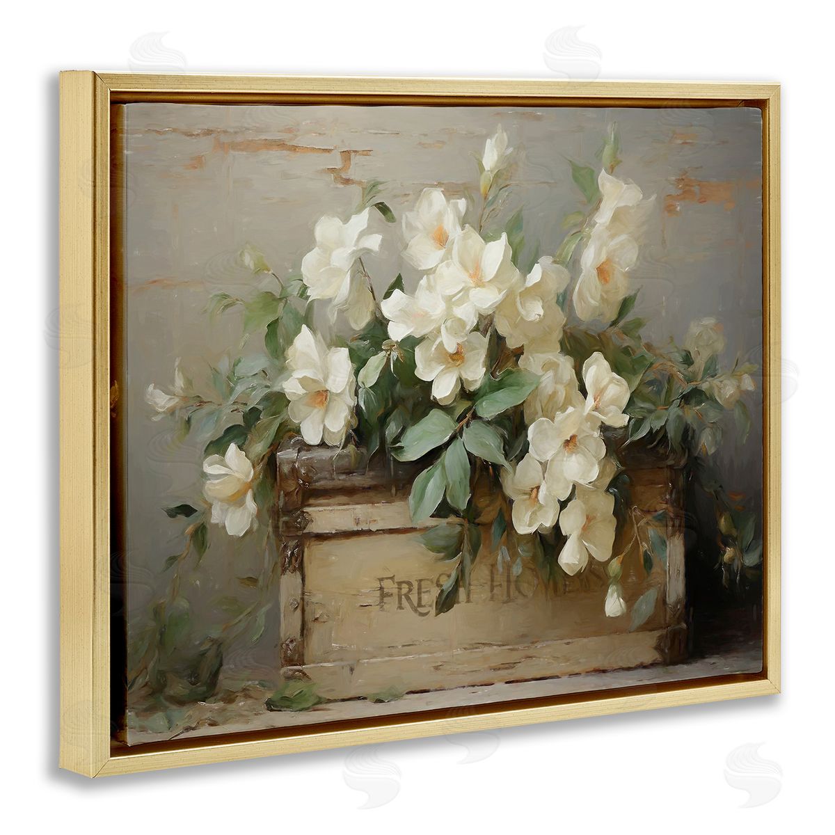 Fresh Rustic Flowers Gold Floating Frame Canvas Wall Art, Home Decor by Ramona Murdock