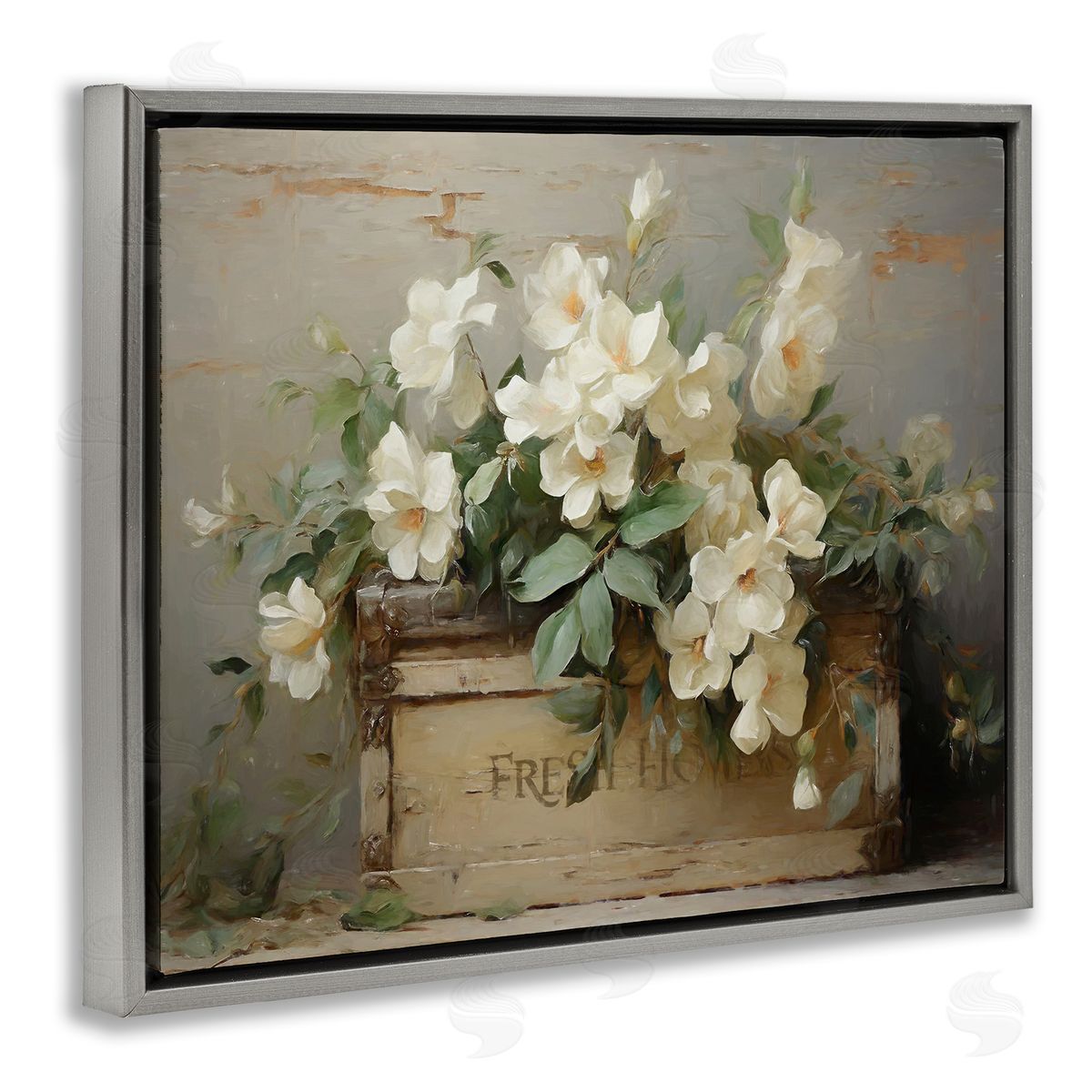 Fresh Rustic Flowers Grey Floating Frame Canvas Wall Art, Home Decor by Ramona Murdock