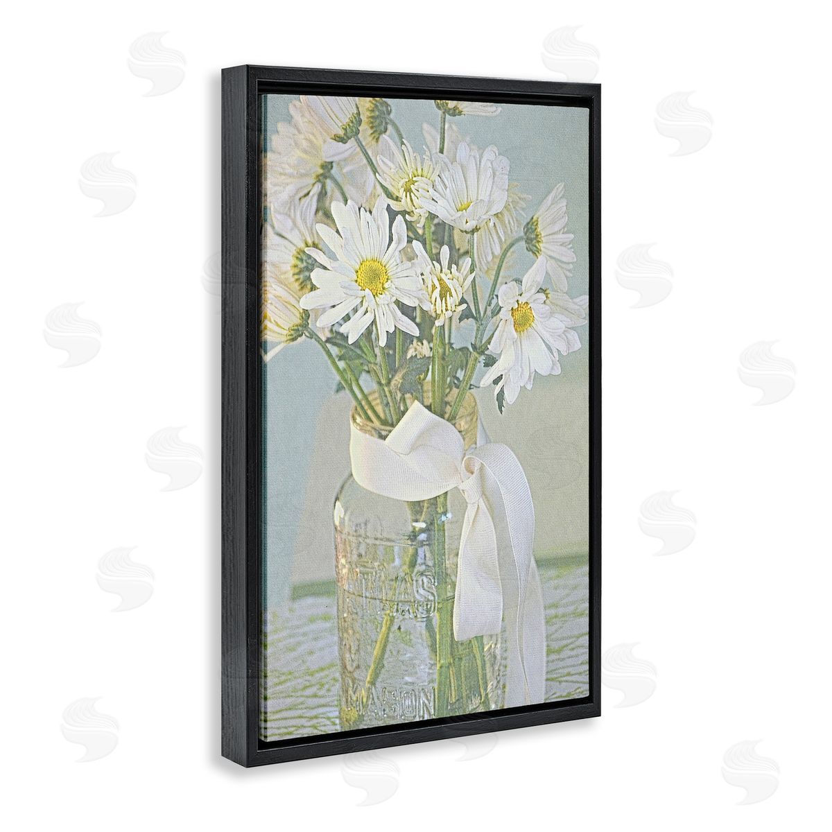 Faded Daisies Jar Black Floating Frame Canvas Wall Art, Home Decor by Gail Peck
