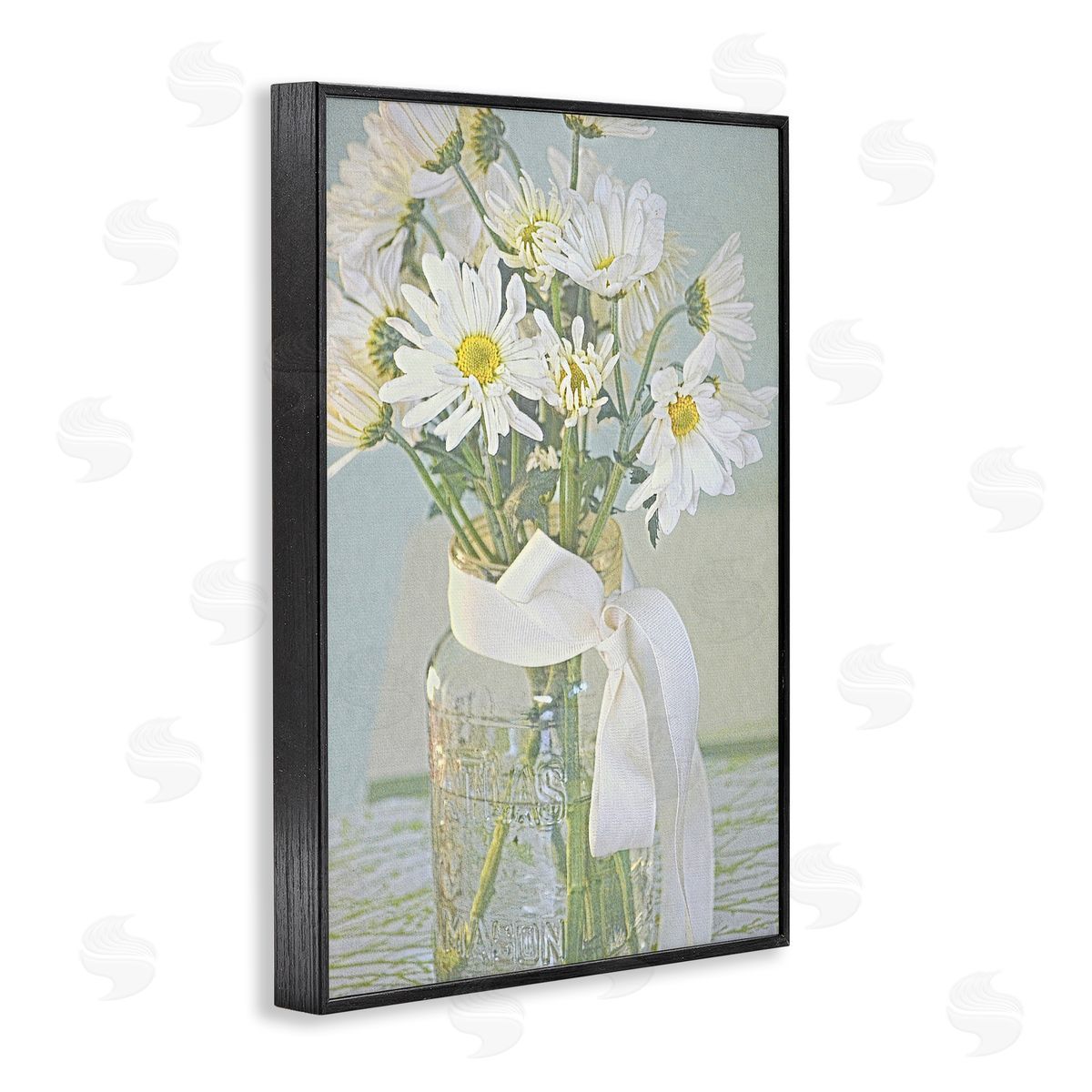 Faded Daisies Jar Black Frame Print Wall Art, Home Decor by Gail Peck