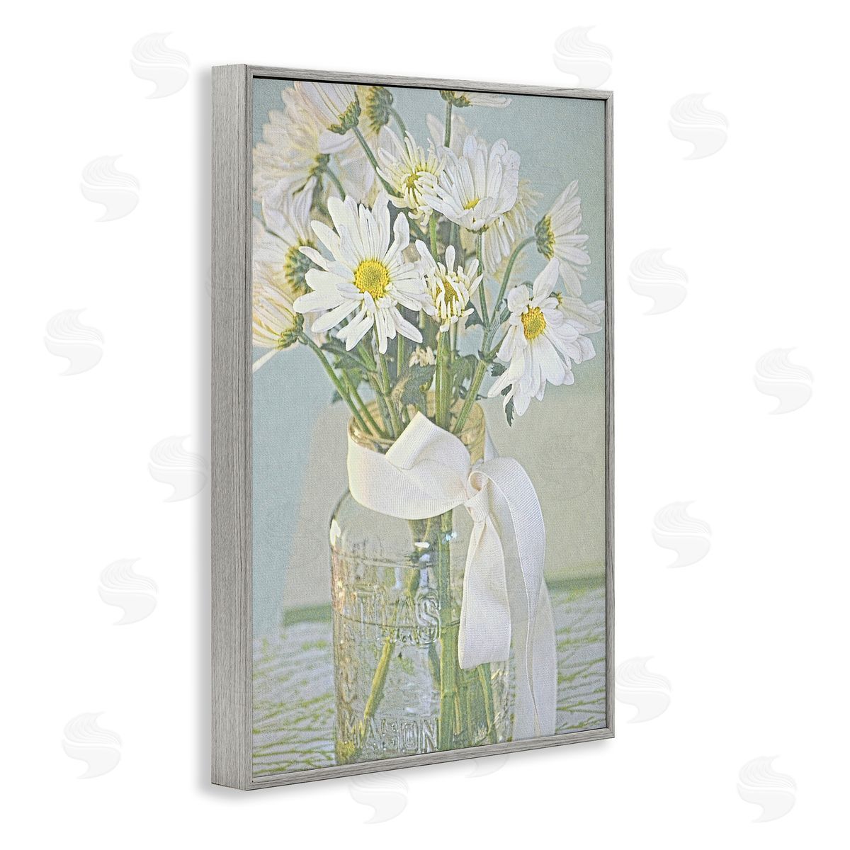 Faded Daisies Jar Grey Frame Print Wall Art, Home Decor by Gail Peck