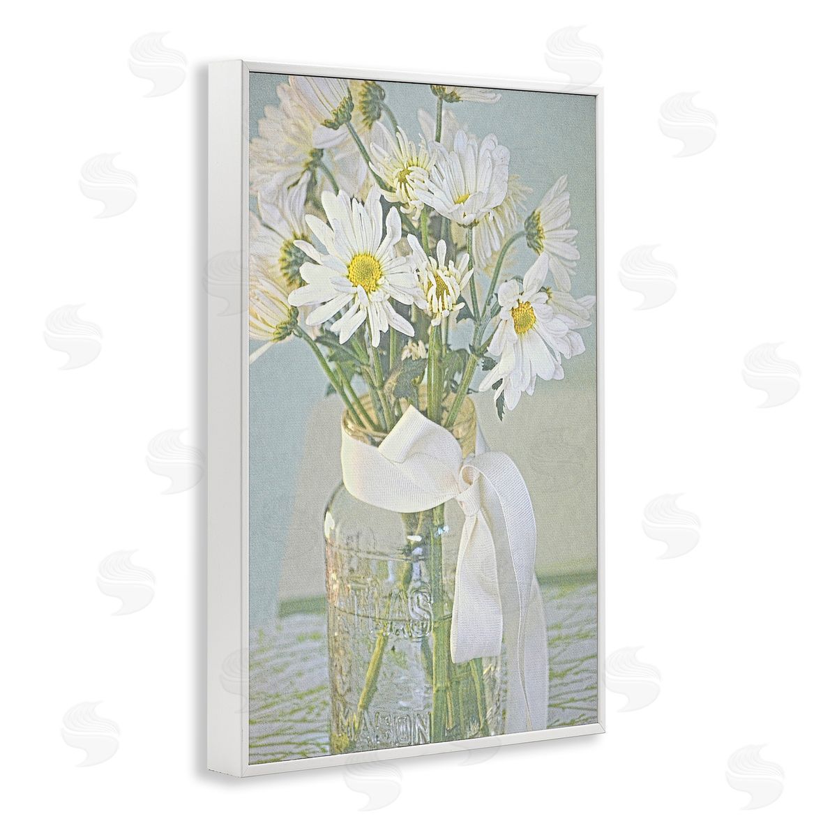 Faded Daisies Jar White Frame Print Wall Art, Home Decor by Gail Peck