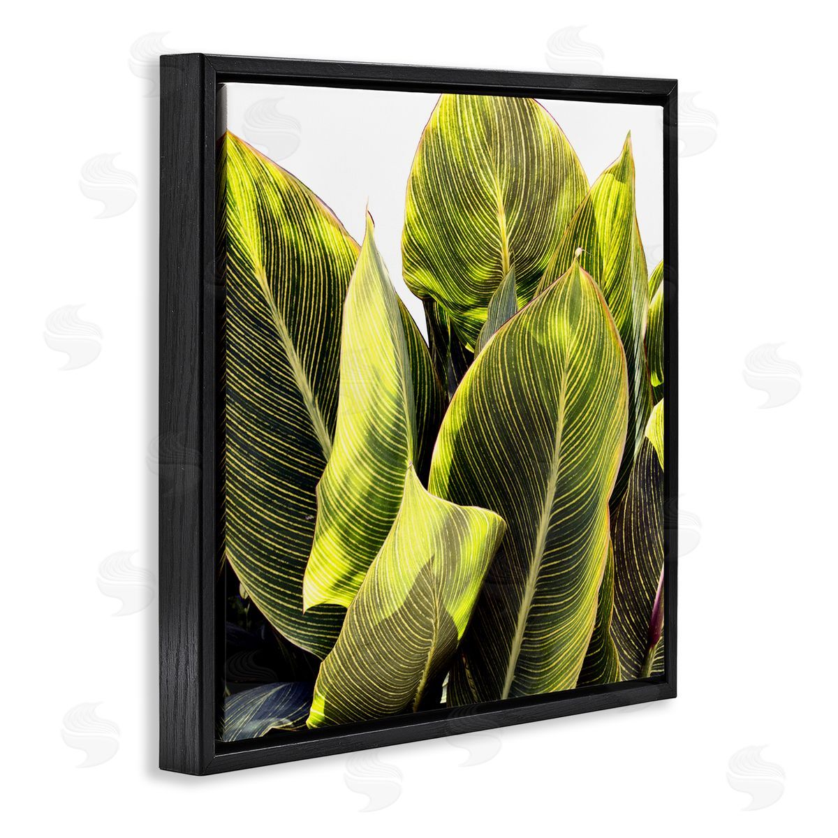 Bright Tropical Leaves Black Floating Frame Canvas Wall Art, Home Decor by Emily Navas