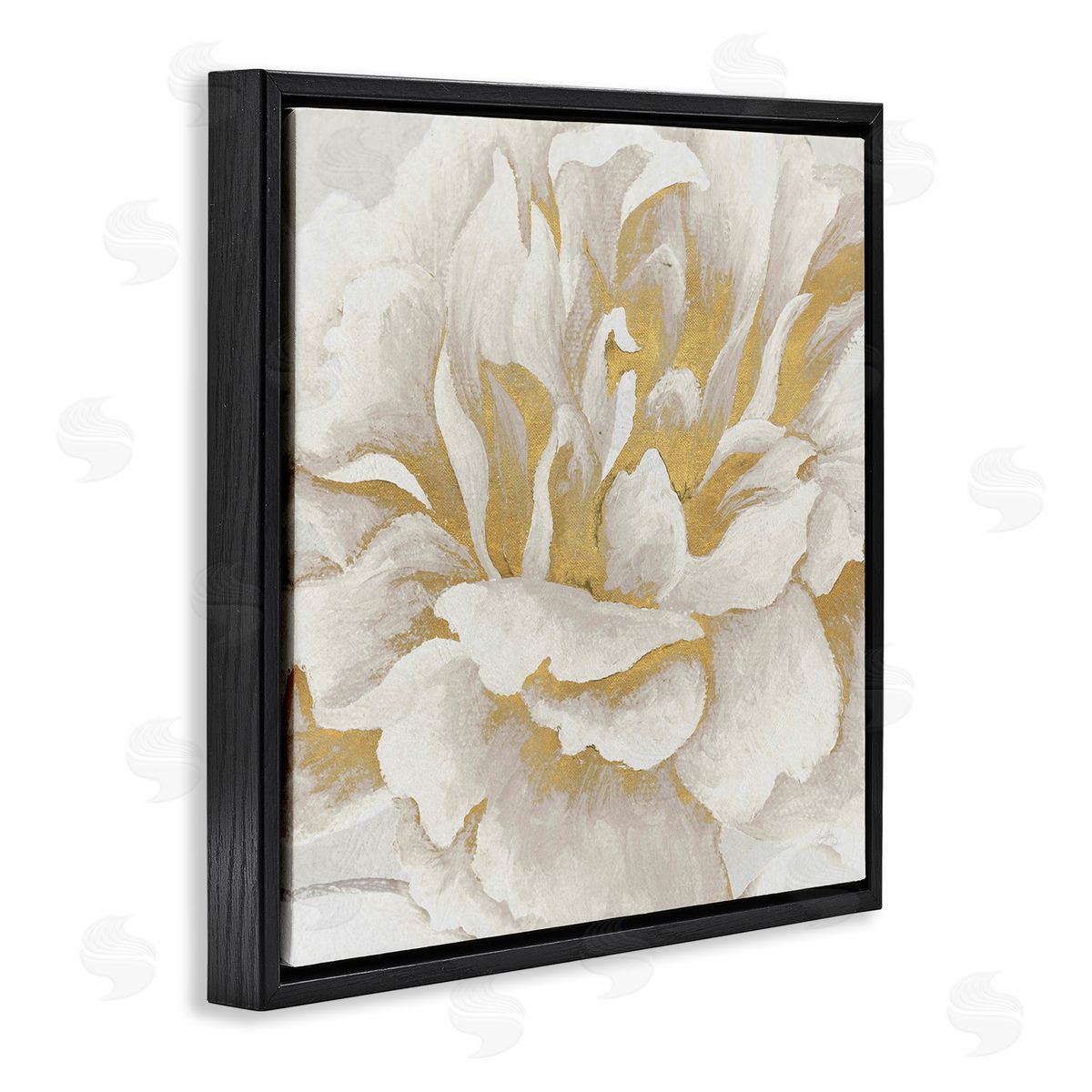 Elizabeth Medley Gold & White Flower Black Floating Frame Canvas Wall Art Print