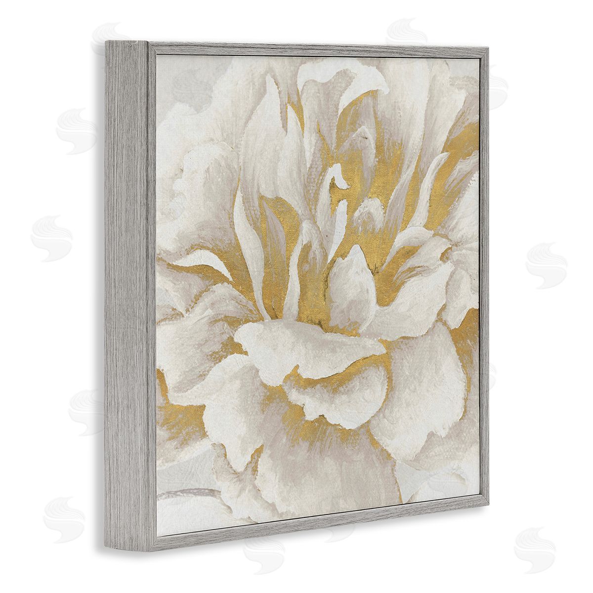 Elizabeth Medley Gold & White Flower Gray Framed Giclee Wall Art Print