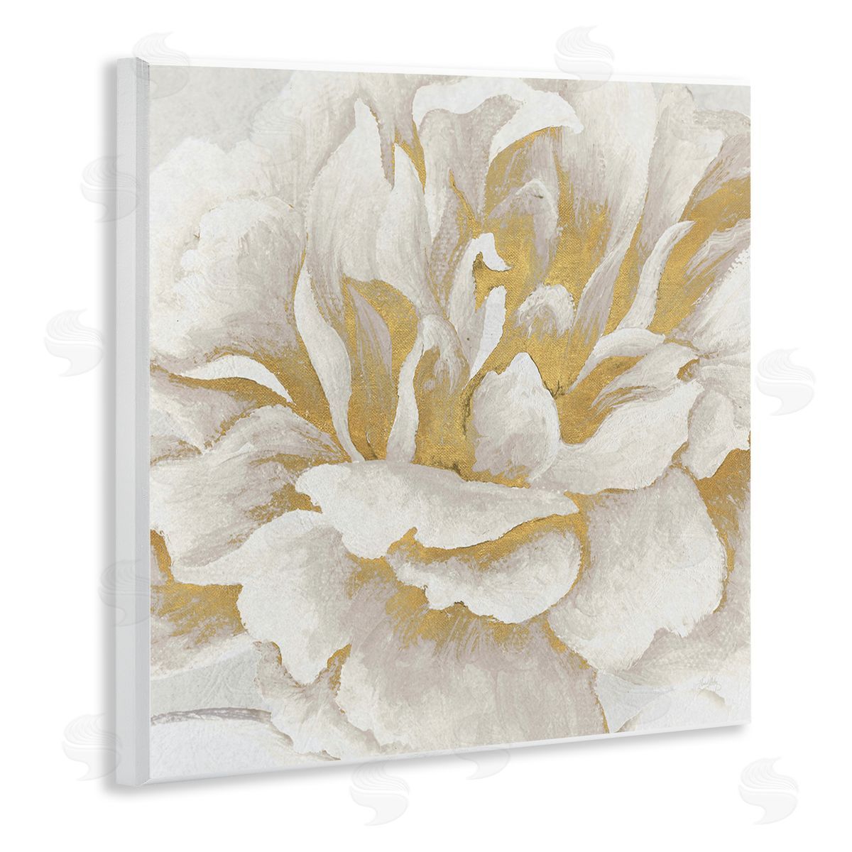 Elizabeth Medley Gold & White Flower Wooden Wall Plaque Art Print