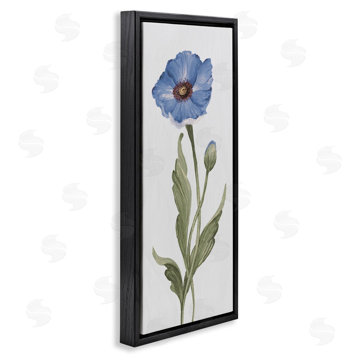 Blooming Blue Poppy Black Floating Frame Canvas Wall Art, Home Decor by Elizabeth Medley