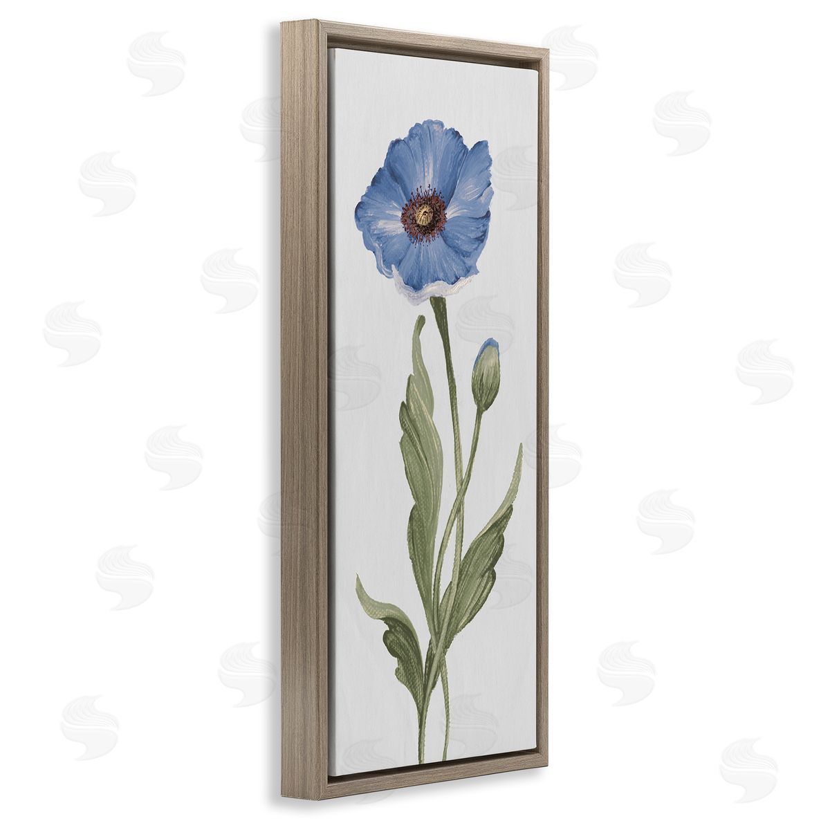 Blooming Blue Poppy Brown Floating Frame Canvas Wall Art, Home Decor by Elizabeth Medley